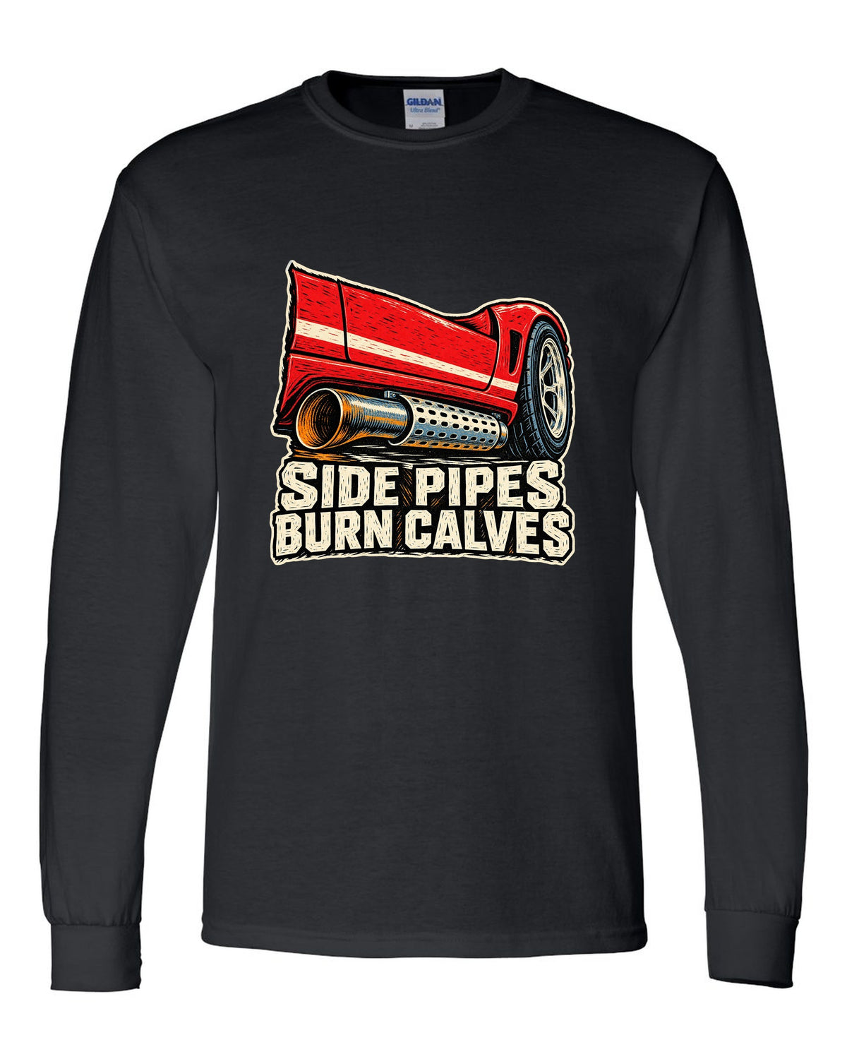 Dodge Viper RT/10 Side Pipe Linocut black long sleeve front view with the design