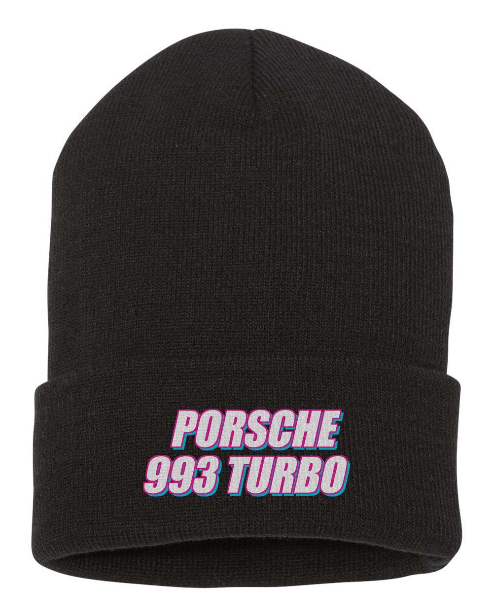 Porsche 993 Turbo black beanie front view with car name