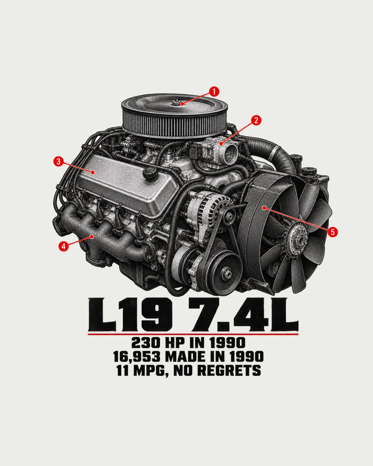 Chevrolet 454 SS Pickup 1990-93 L19 7.4L Engine Shirt design only