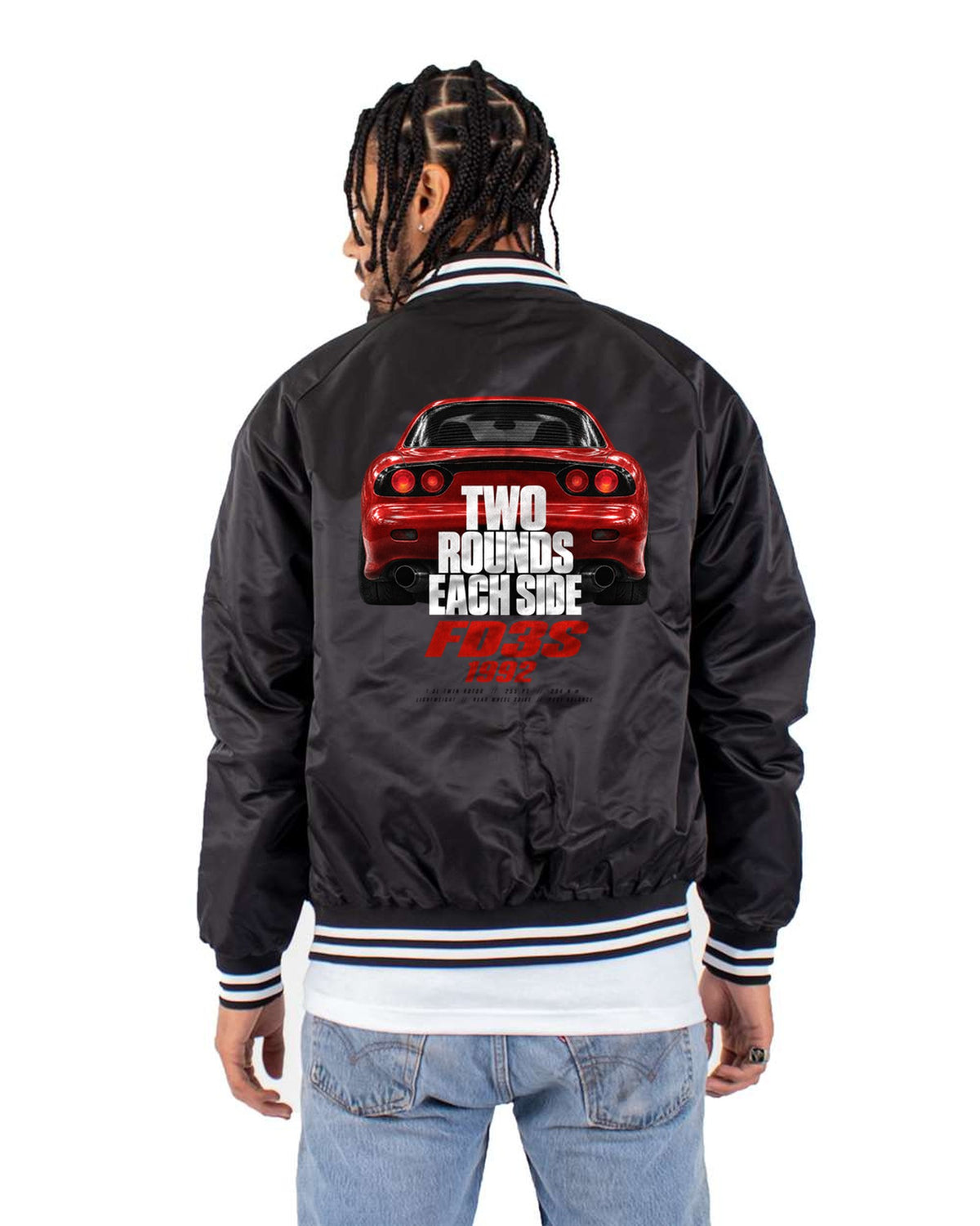 Mazda RX-7 FD3S Round Taillight Macro Tee, Rotary Shirt Bomber Jacket Black back