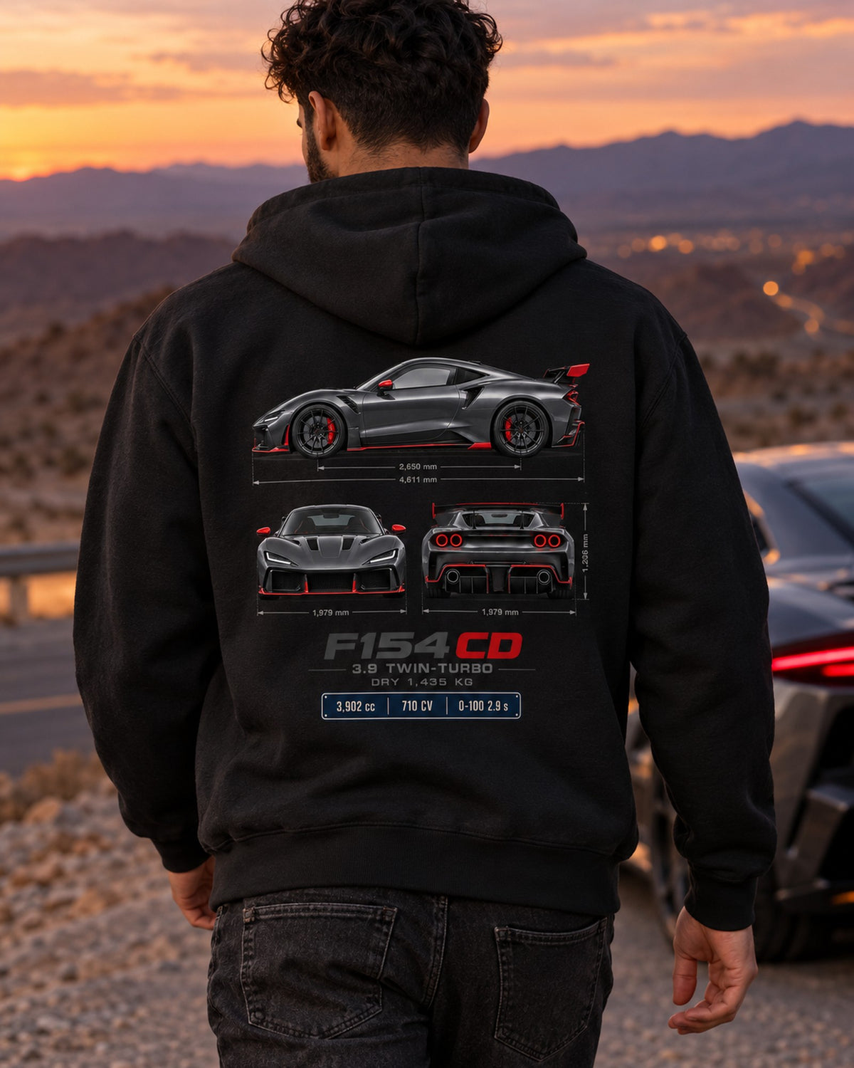 Ferrari F8 Tributo F154 CD Three-View Spec Shirt Zip Hoodie Black worn hero