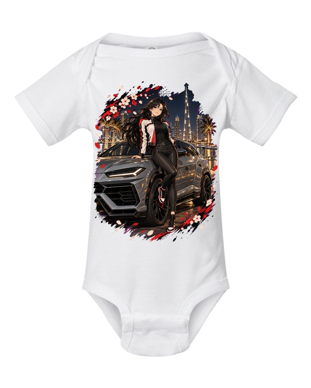 Lamborghini Urus Anime Girl Baby Onesie White front