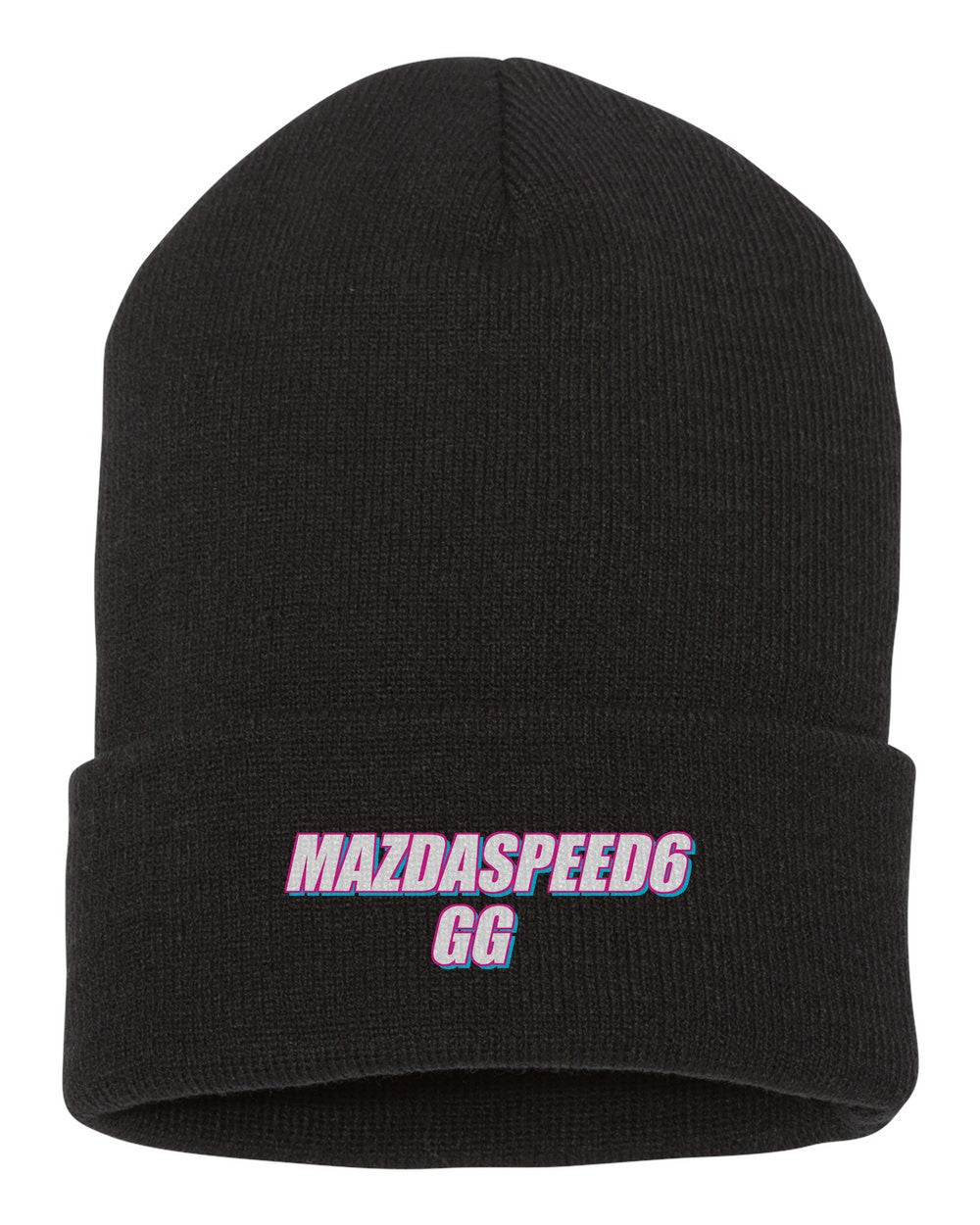 Mazdaspeed6 Gg black beanie front view with car name