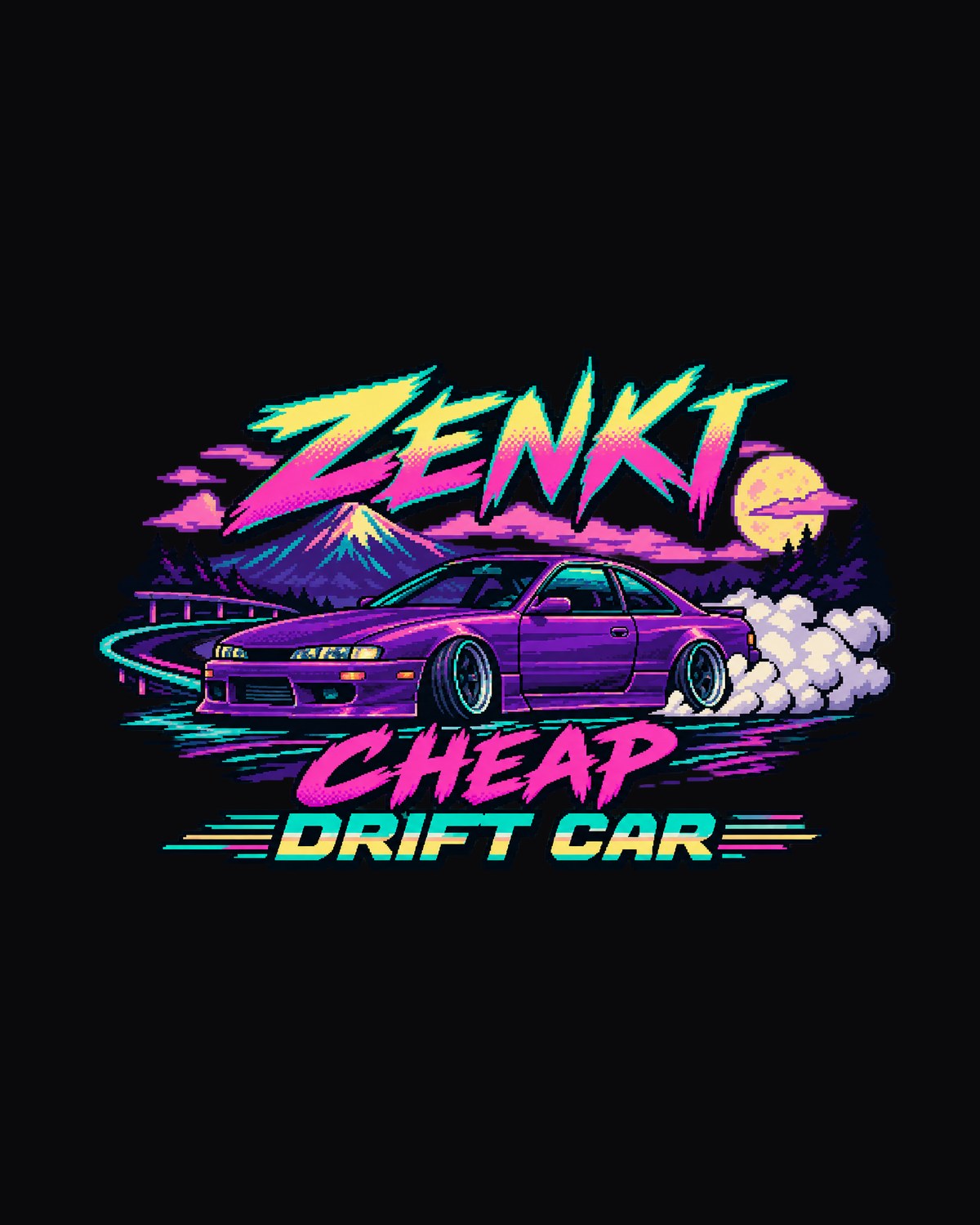 Silvia S14 Zenki 16-Bit Pixel Art Drift Car Shirt design only