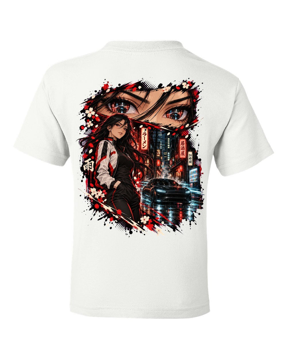 Tesla Model S Plaid Anime Girl Kids Tee White back