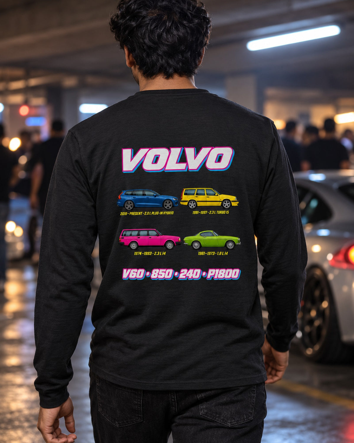 Volvo Performance Evolution Poster Full-Back Graphic Tee Long Sleeve Black worn hero