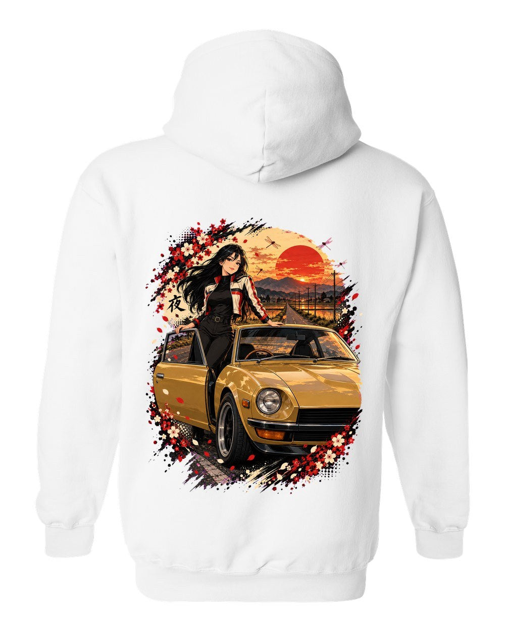 Datsun 240Z Anime Girl Pull Over Hoodie White back