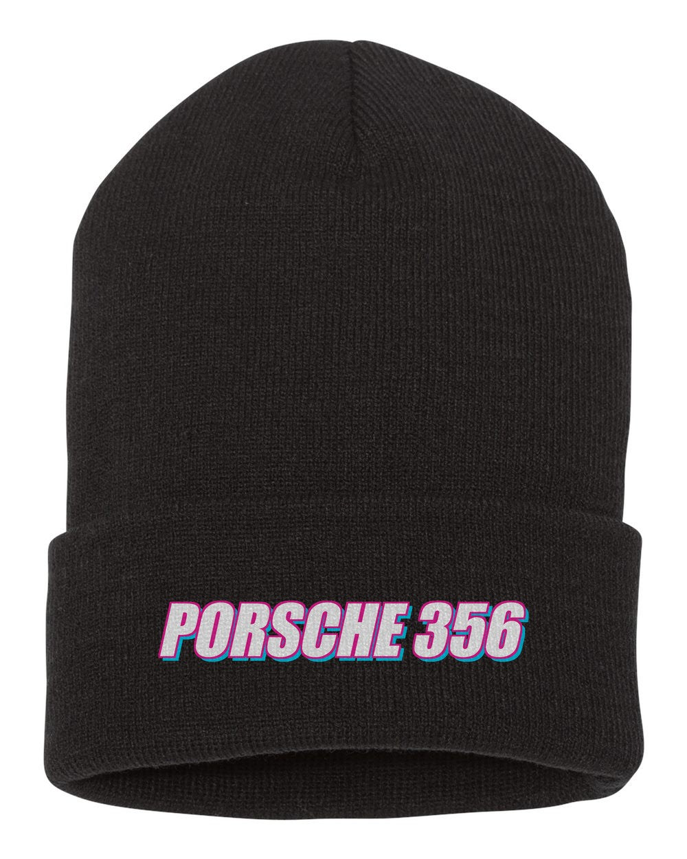 Porsche 356 black beanie front view with car name