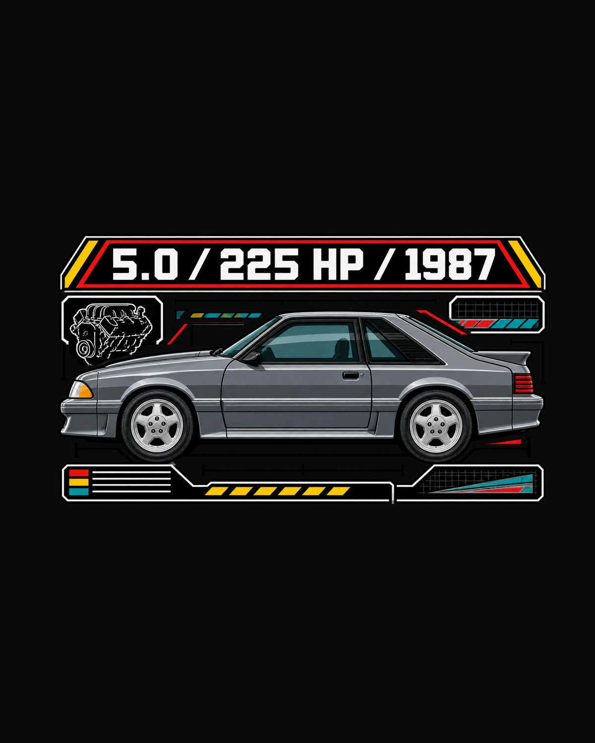 Ford Mustang Fox Body GT Hatchback 1987 Data Plate Shirt design only
