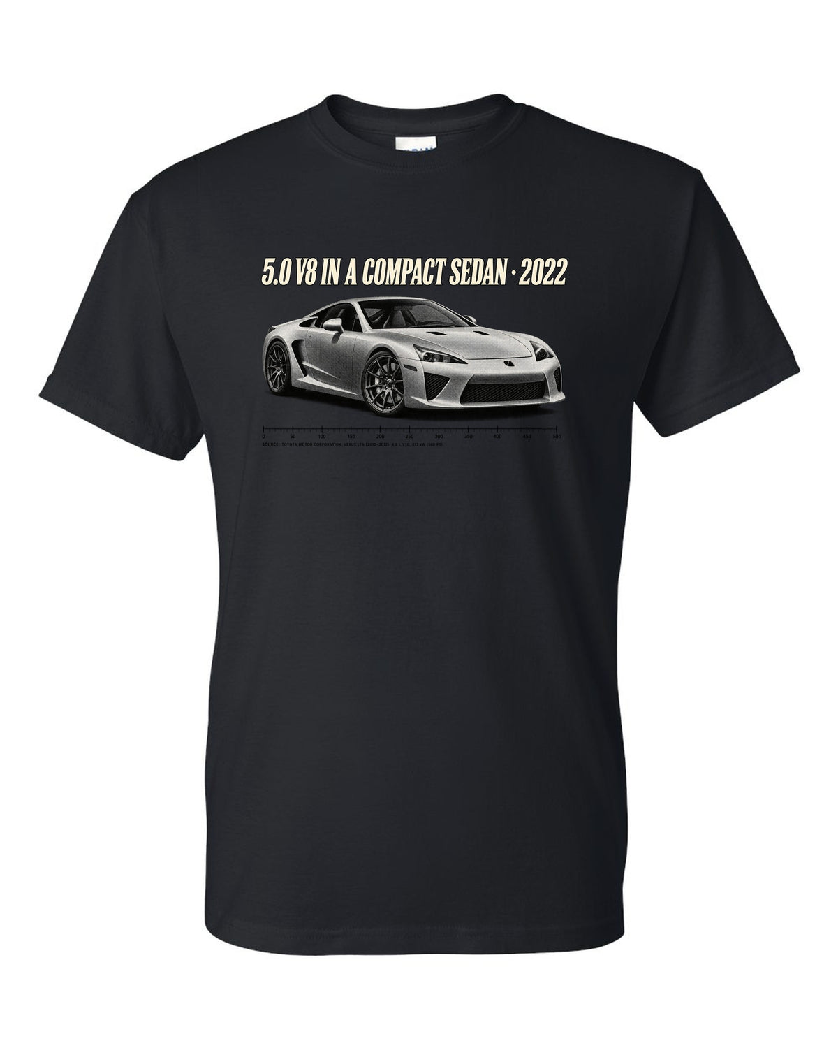 Cockpit and gauge cluster print of the Lexus LC 500 black t-shirt front view with the design