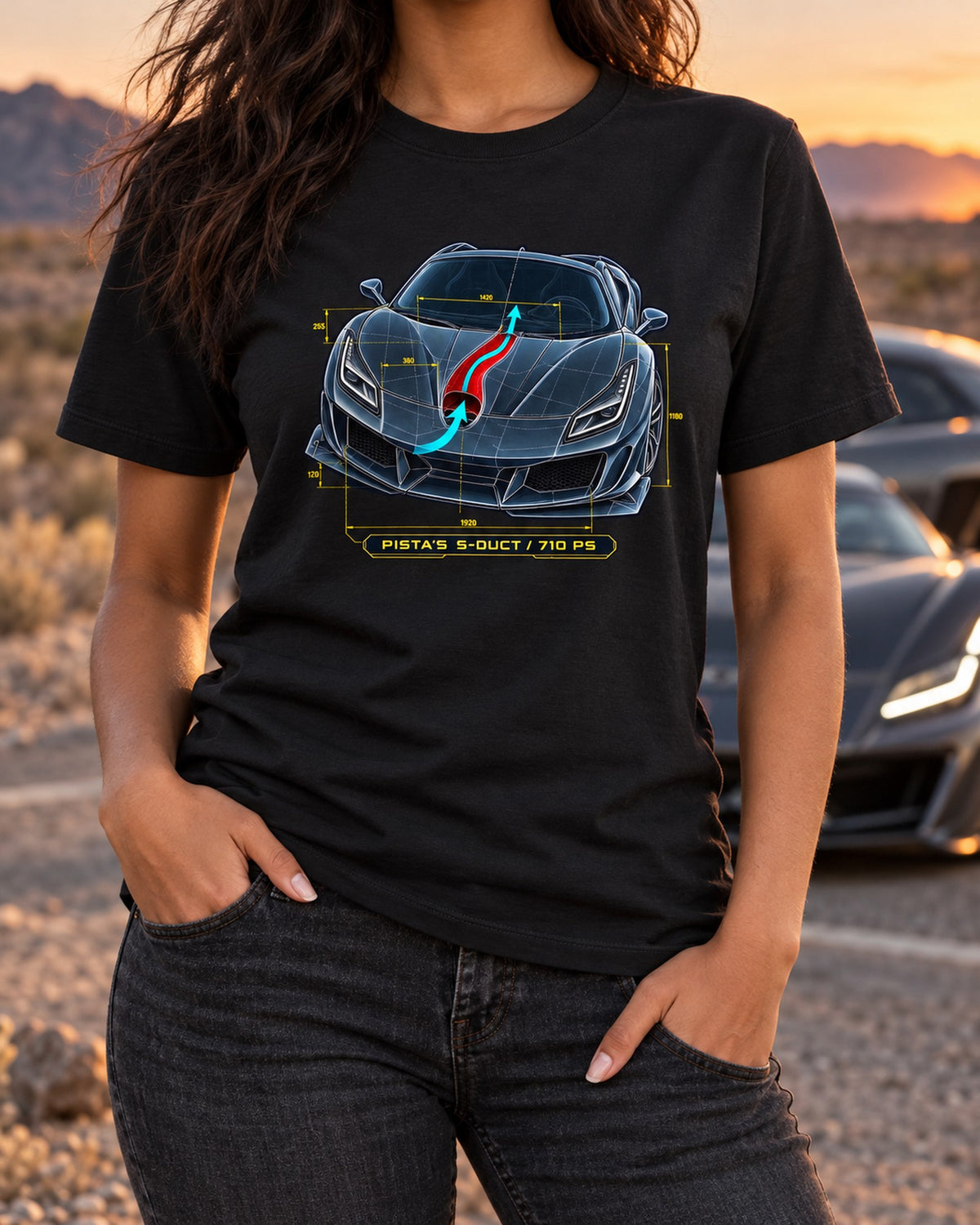 S-Duct Blueprint Tee for Ferrari F8 Tributo Owners T-Shirt Black worn hero