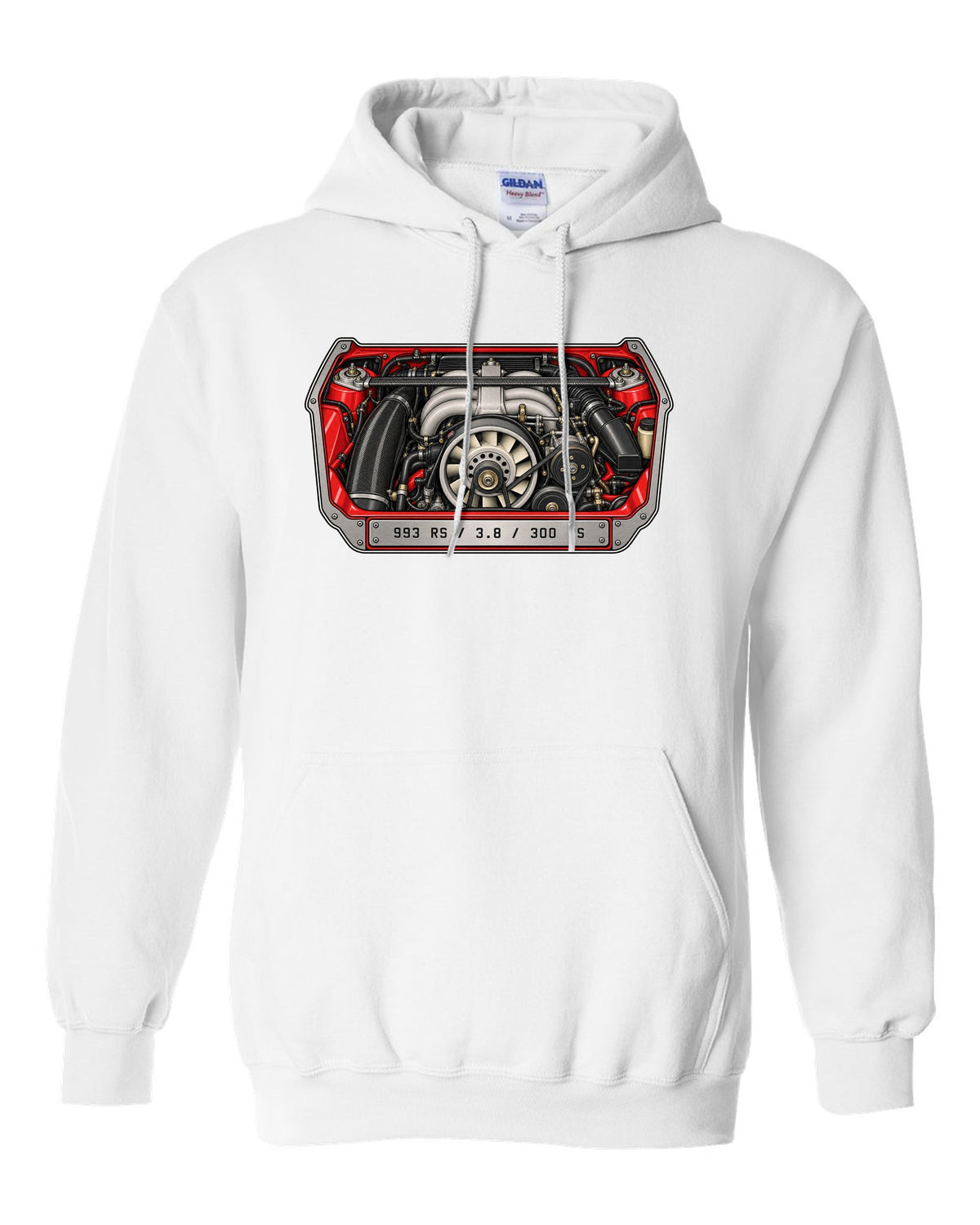 Porsche 901 topographic route map design with 1964 and 130 PS lettering white pull over hoodie front view with the design