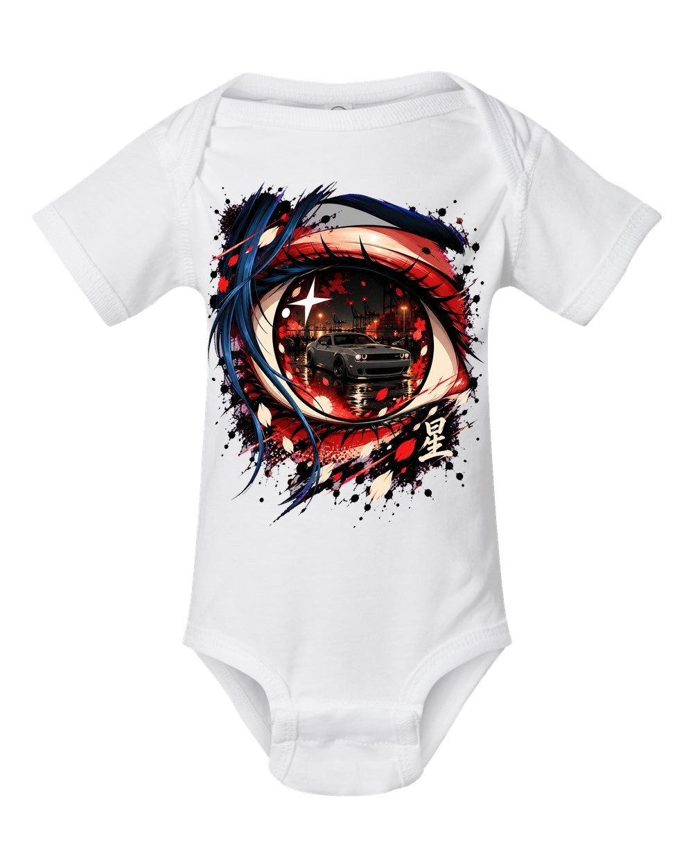 Dodge Challenger Hellcat Anime Girl Baby Onesie White front