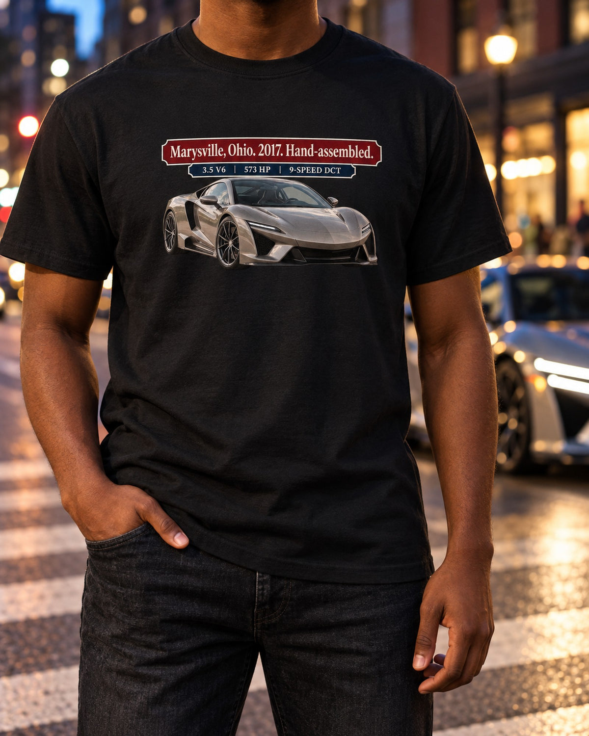 Acura NSX NC1 Marysville Archive Panel Tee, Hand Assembled T-Shirt Black worn hero