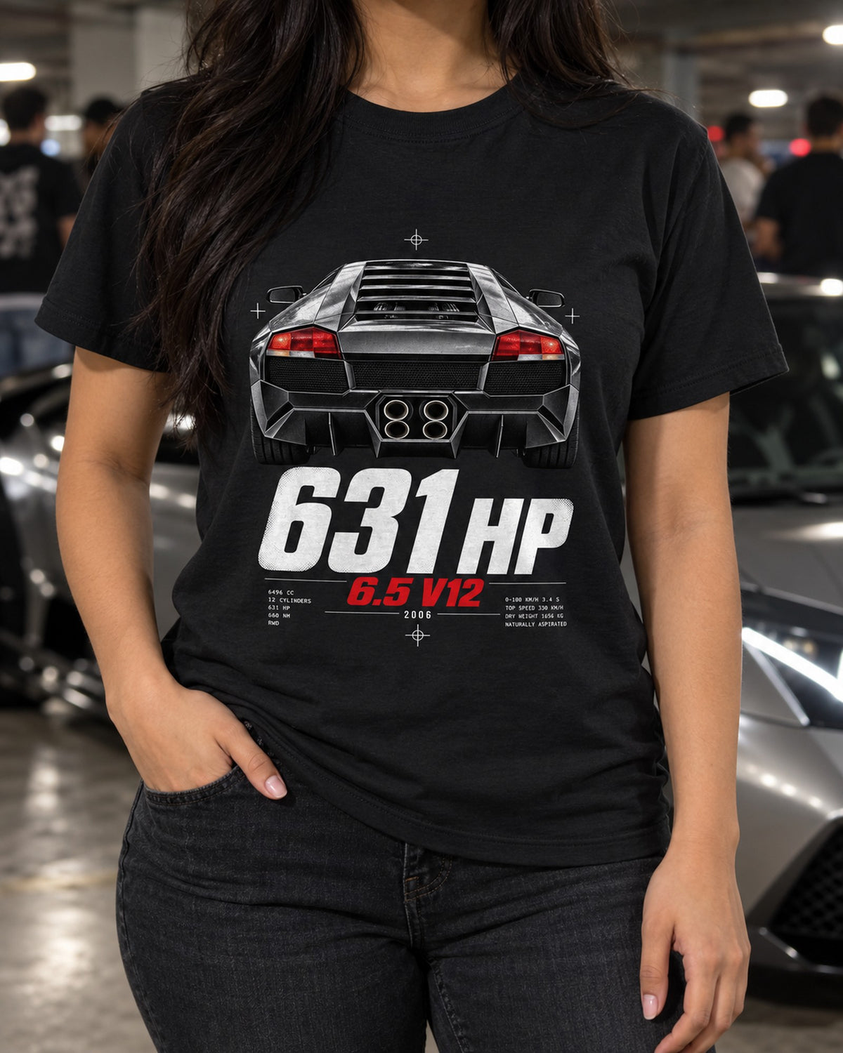 Lamborghini Murcielago LP640 Taillight Detail Shirt, 631 HP T-Shirt Black worn hero