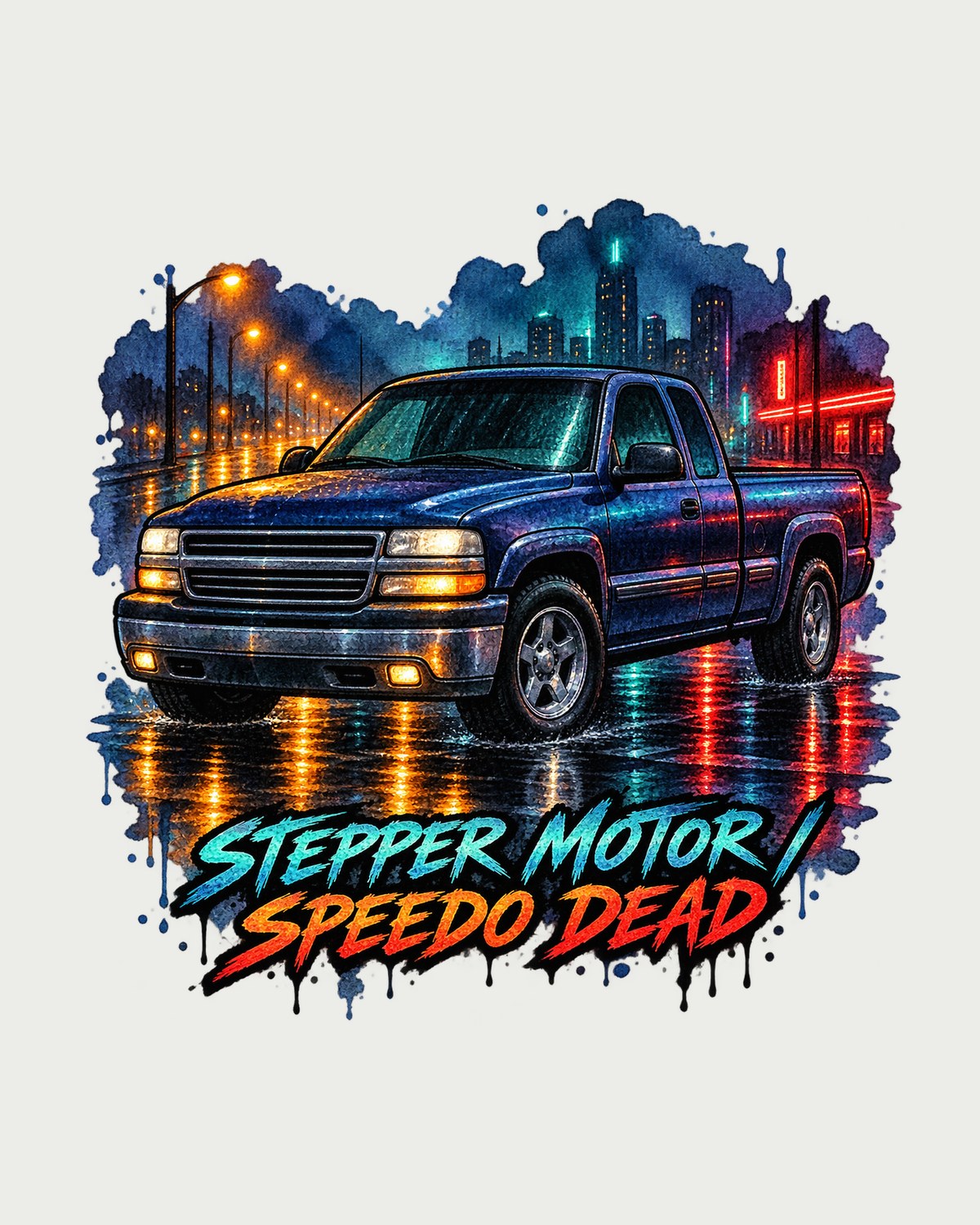 Chevrolet GMT800 NBS Silverado Rainy Night Watercolor Shirt design only