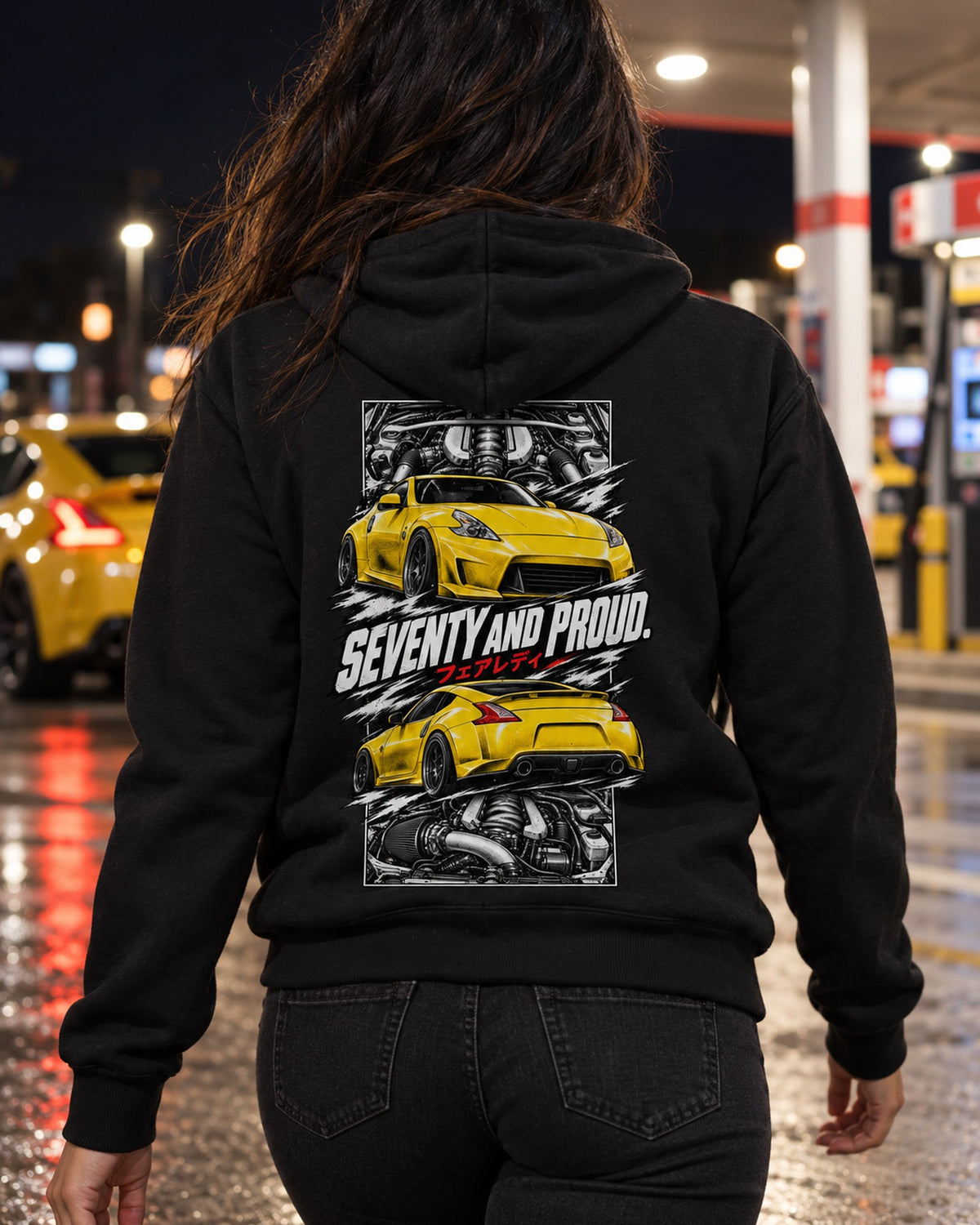 Nissan 370Z Z34 Torn Poster Full-Back Graphic Tee Zip Hoodie Black worn hero