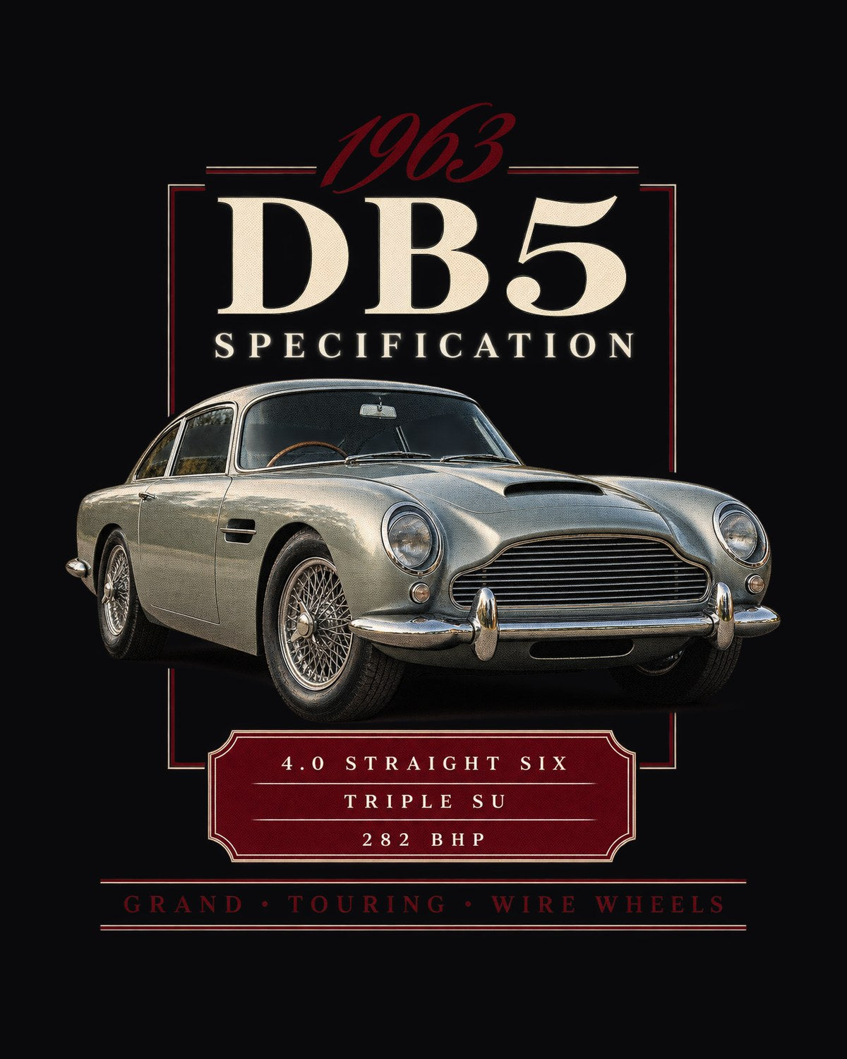 Aston Martin DB5 1963 Wire Wheel Archive Panel Tee design only