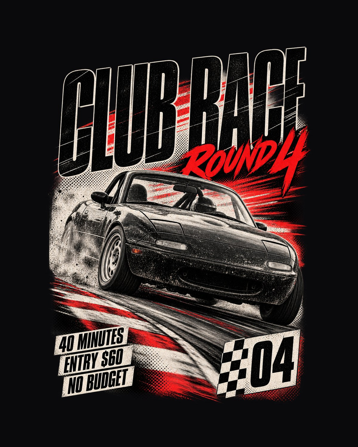Mazda MX-5 NA Club Race Poster Shirt, Round 4, Entry $60 design only