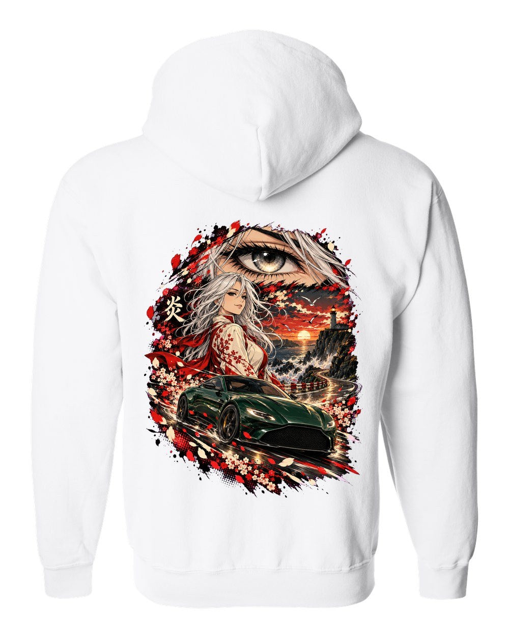 Aston Martin Vantage Anime Girl Zip Hoodie White back