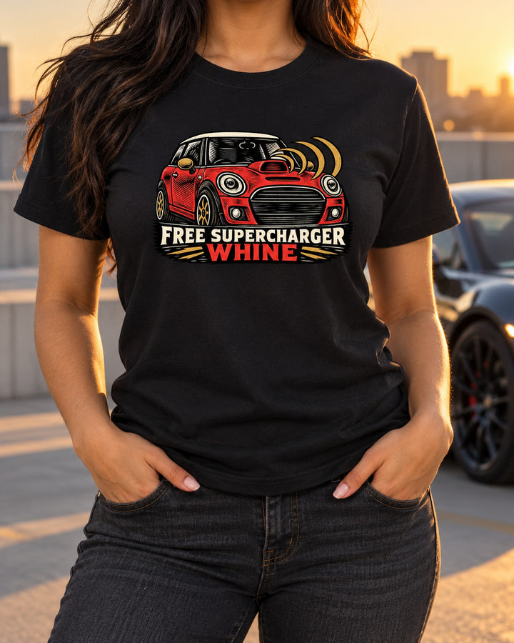 The Whine: Mini Cooper S R53 Linocut Car Shirt T-Shirt Black worn hero
