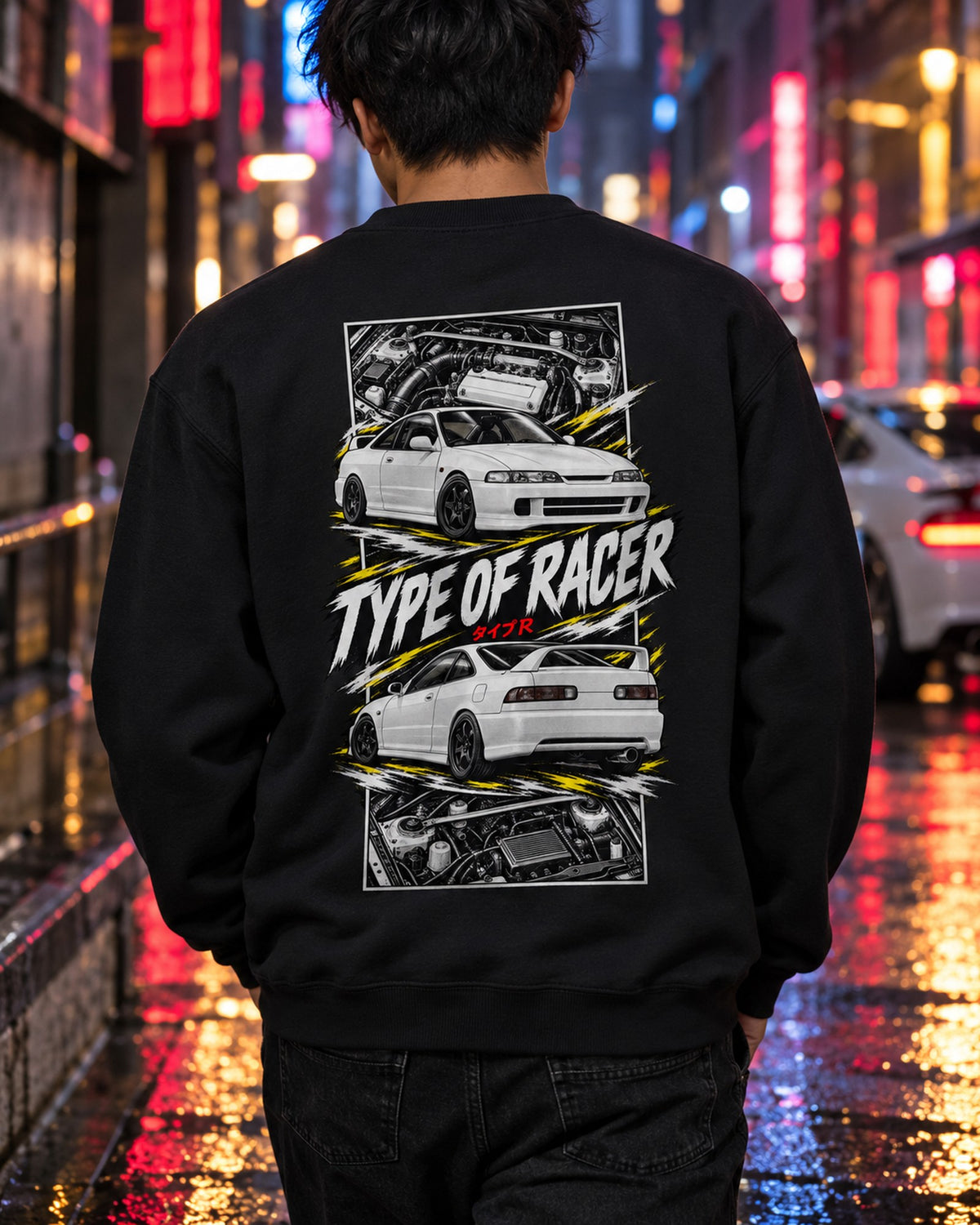 Acura Integra Dc2 Torn Poster Full-Back Graphic Tee Crewneck Black worn hero