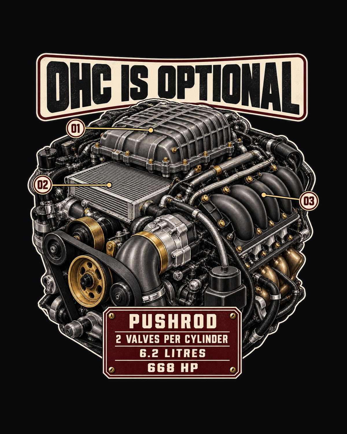 Cadillac LT4 6.2L Supercharged V8 Engine Shirt, Blackwing design only