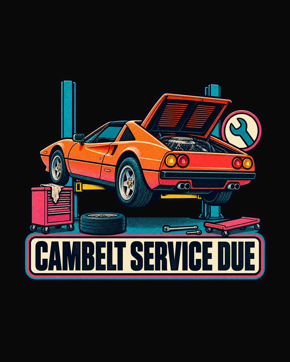 Ferrari 308 GTS Cambelt Service Due Riso Print Shirt design only