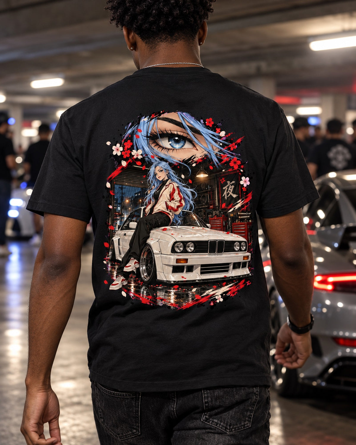 BMW M3 E30 Anime Girl Shirt, Hoodie & More T-Shirt Black worn hero