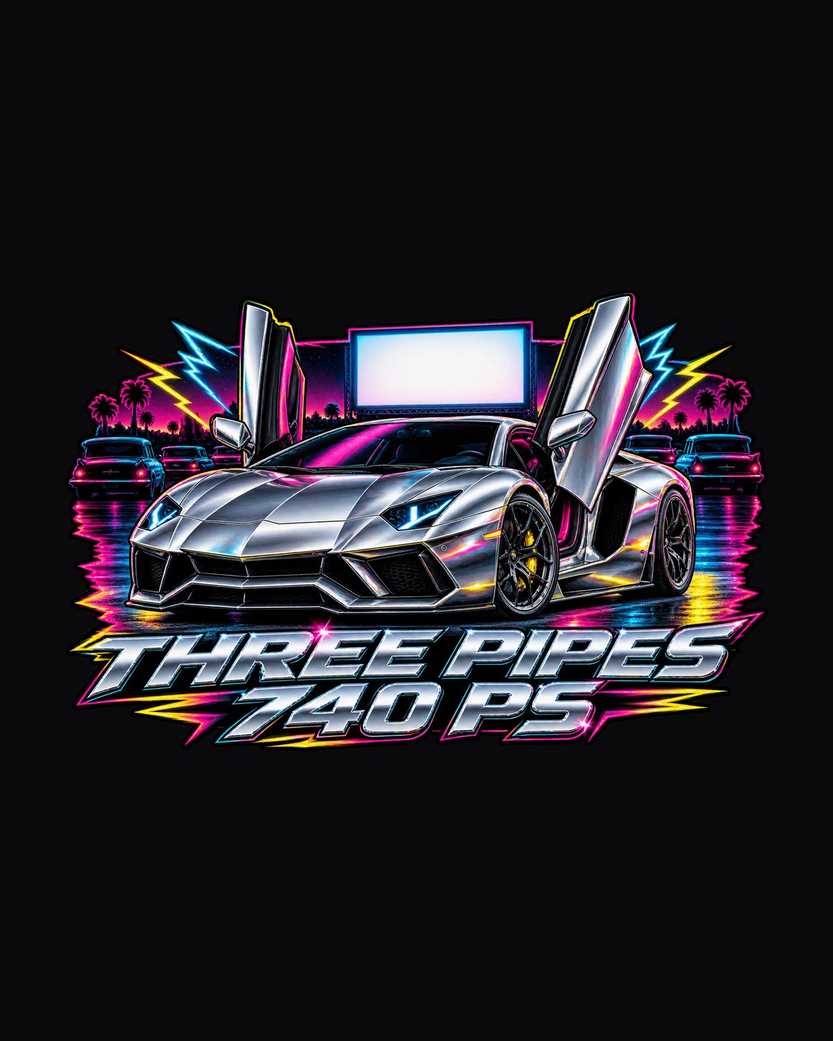 Lamborghini Aventador S LP740-4 80s Chrome Three Pipes Tee design only