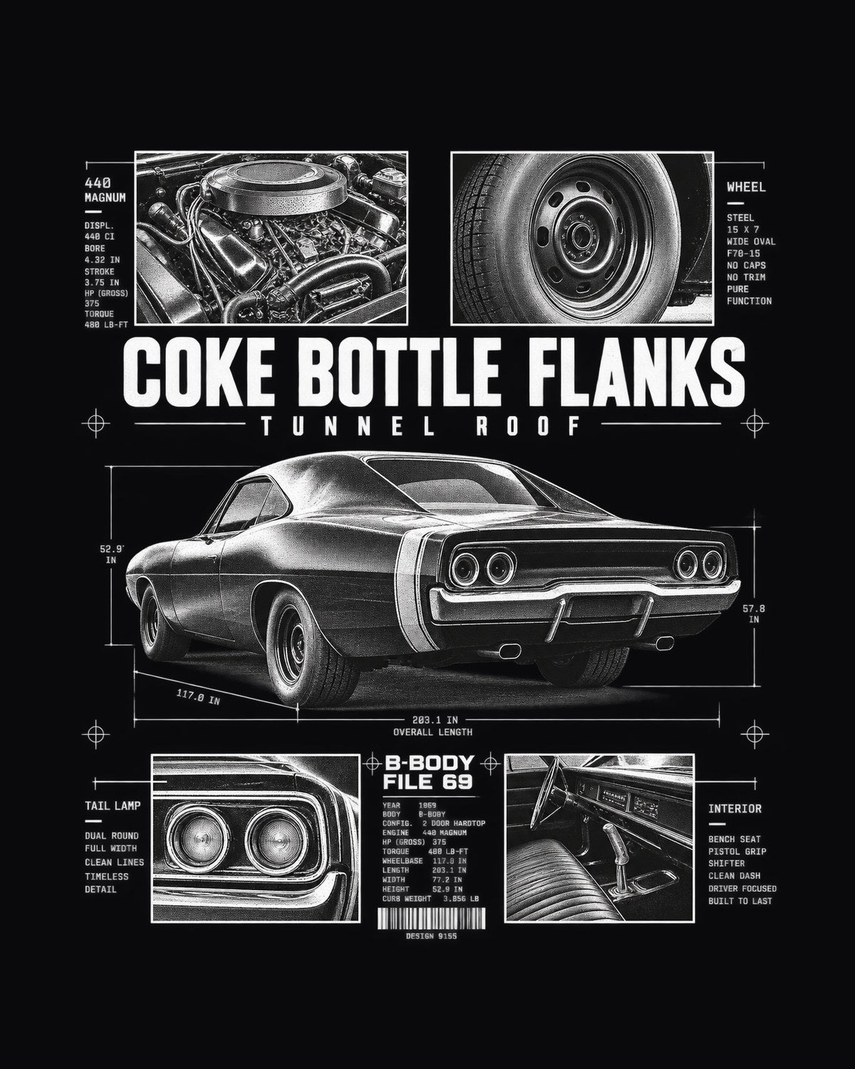1969 Charger R/T B-Body File 69 Coke Bottle Dossier Shirt design only