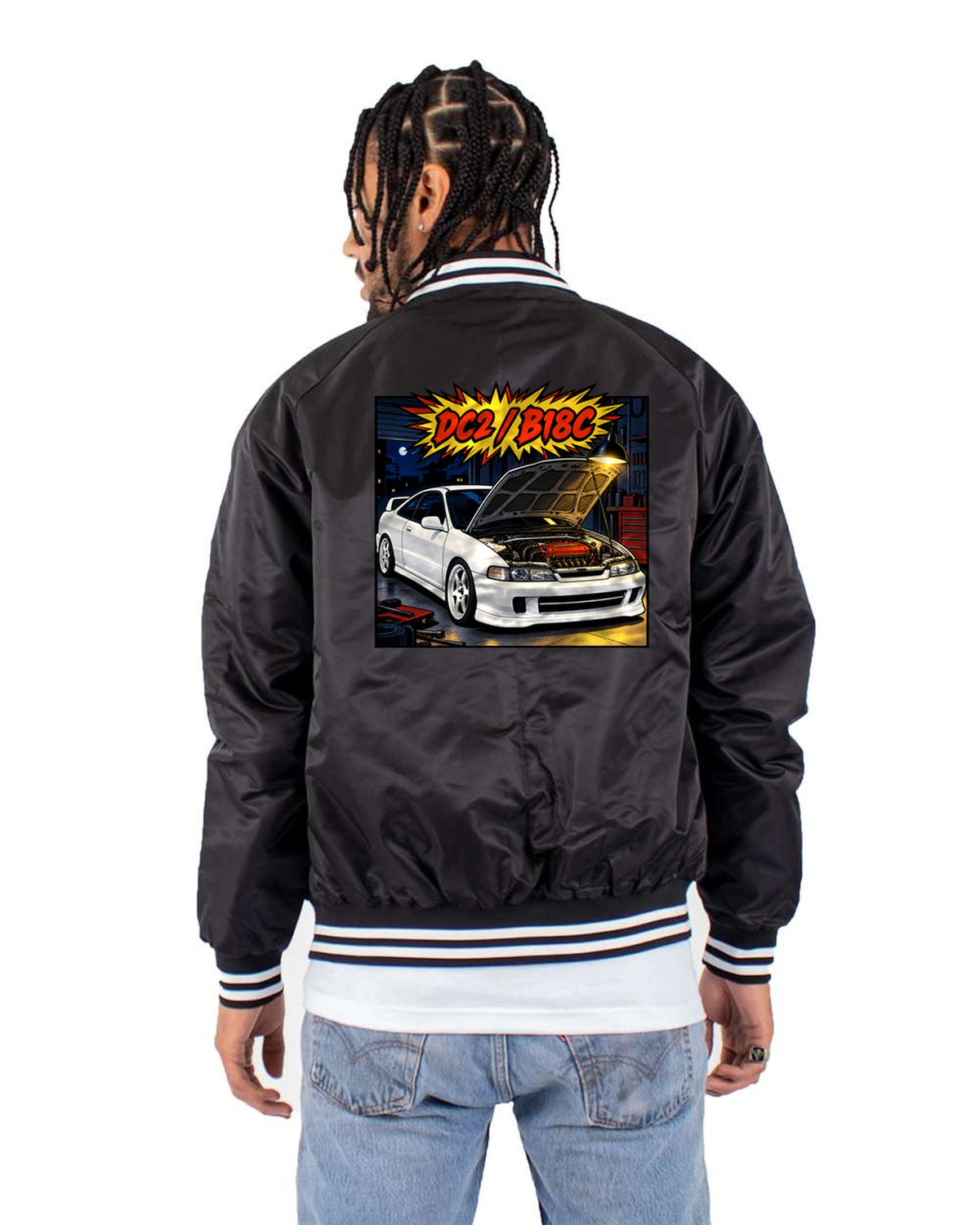 Honda Integra Type R DC2 B18C Comic Panel Shirt Bomber Jacket Black back