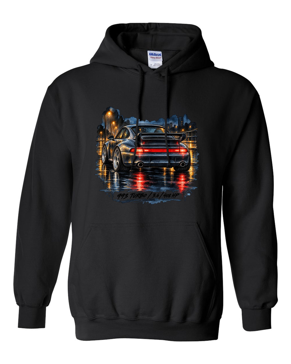 Spec sheet data plate design for the 1978 Porsche 911 Turbo 3.3 930 black pull over hoodie front view with the design