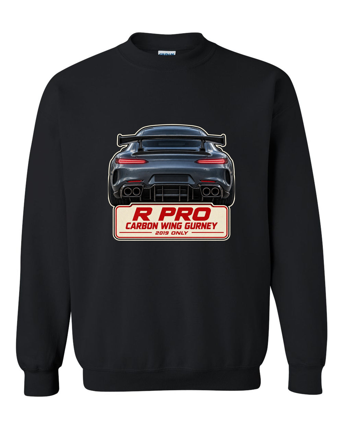 Mercedes-AMG GT R Pro C190 taillight macro print black crewneck front view with the design