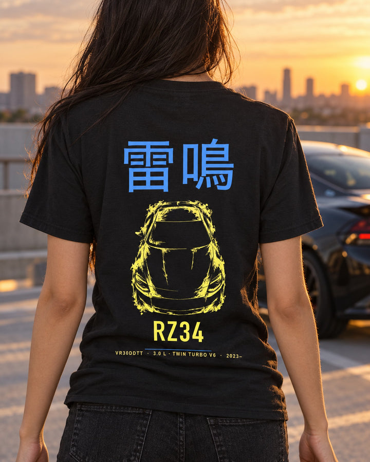 RZ34 VR30DDTT Full-Back Graphic Tee T-Shirt Black worn hero