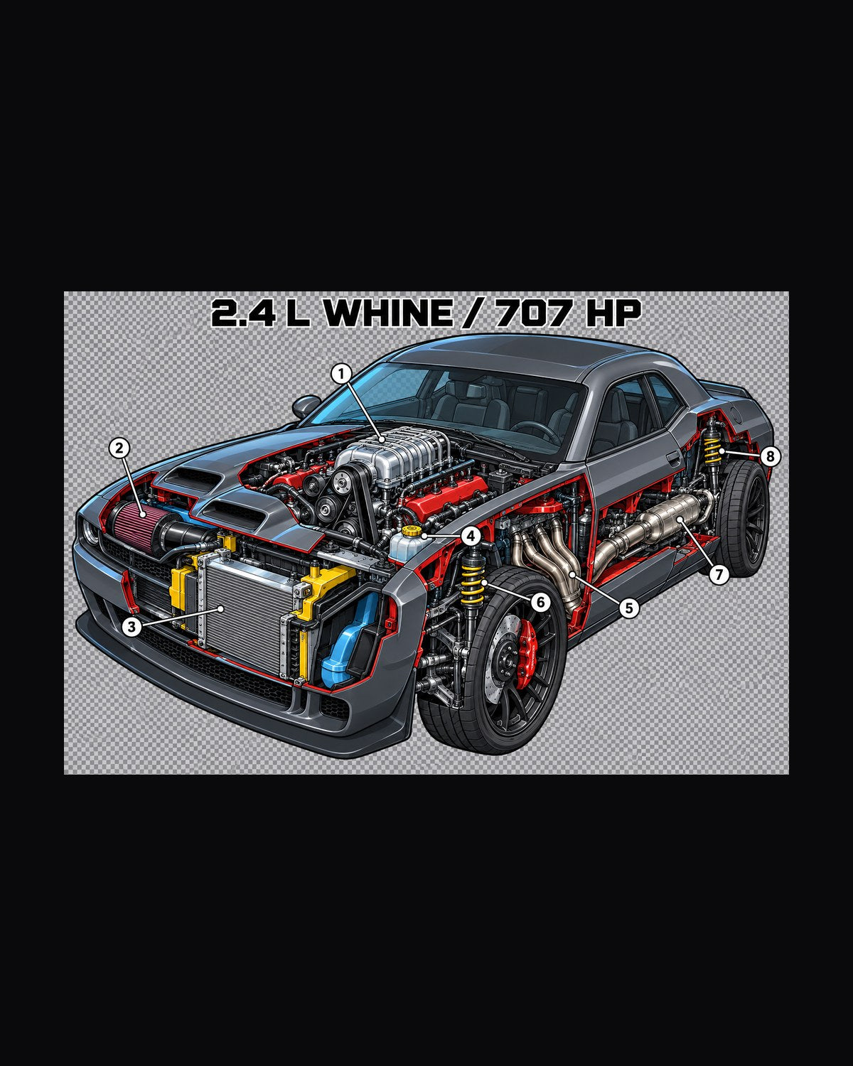 2018 Dodge Challenger Hellcat Supercharger Cutaway Shirt design only