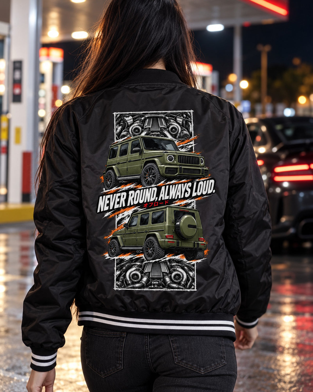 Mercedes-AMG G63 Torn Poster Full-Back Graphic Tee Bomber Jacket Black worn hero