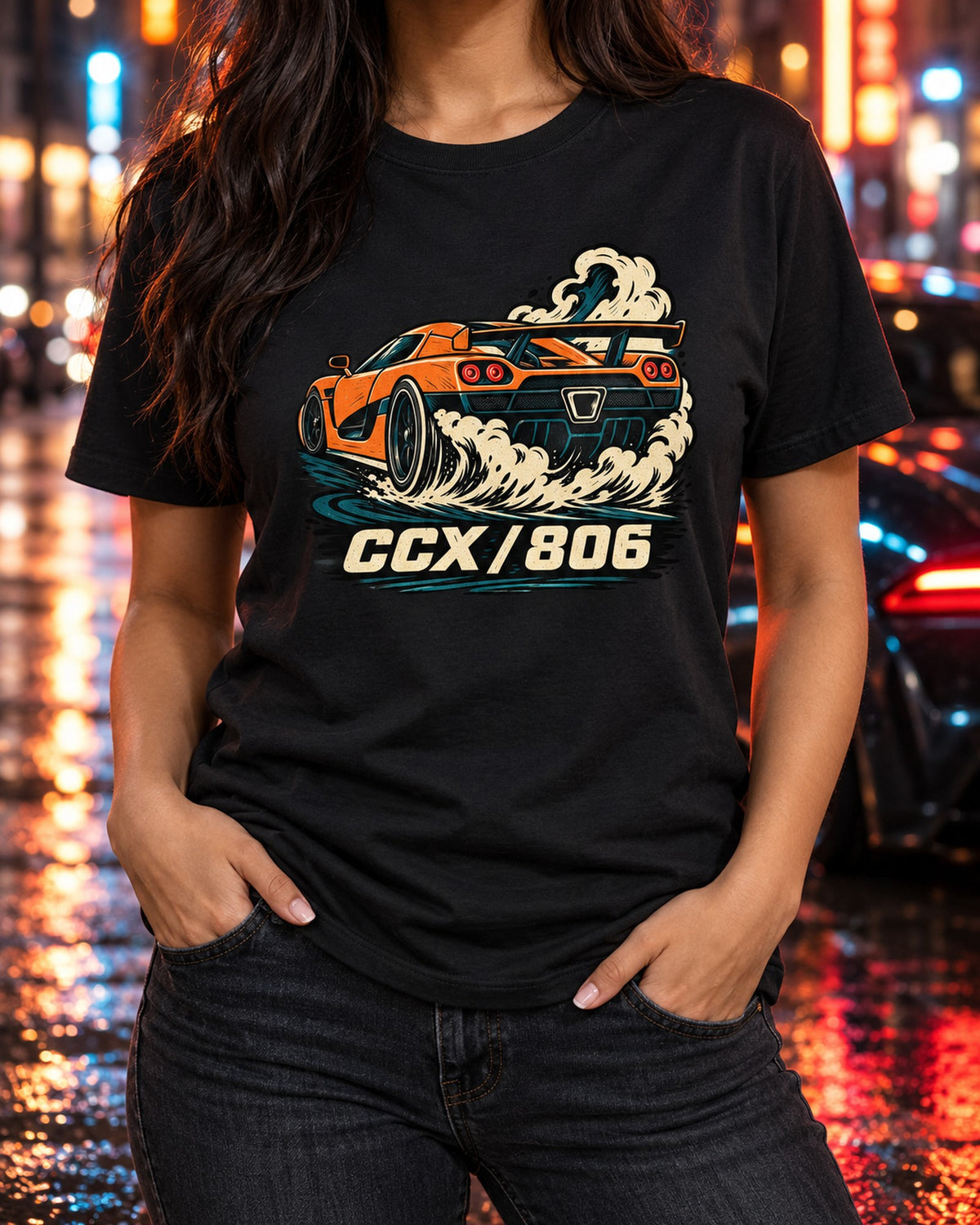 Koenigsegg CCX 2006 Burnout Linocut Print Shirt, Car Gift T-Shirt Black worn hero