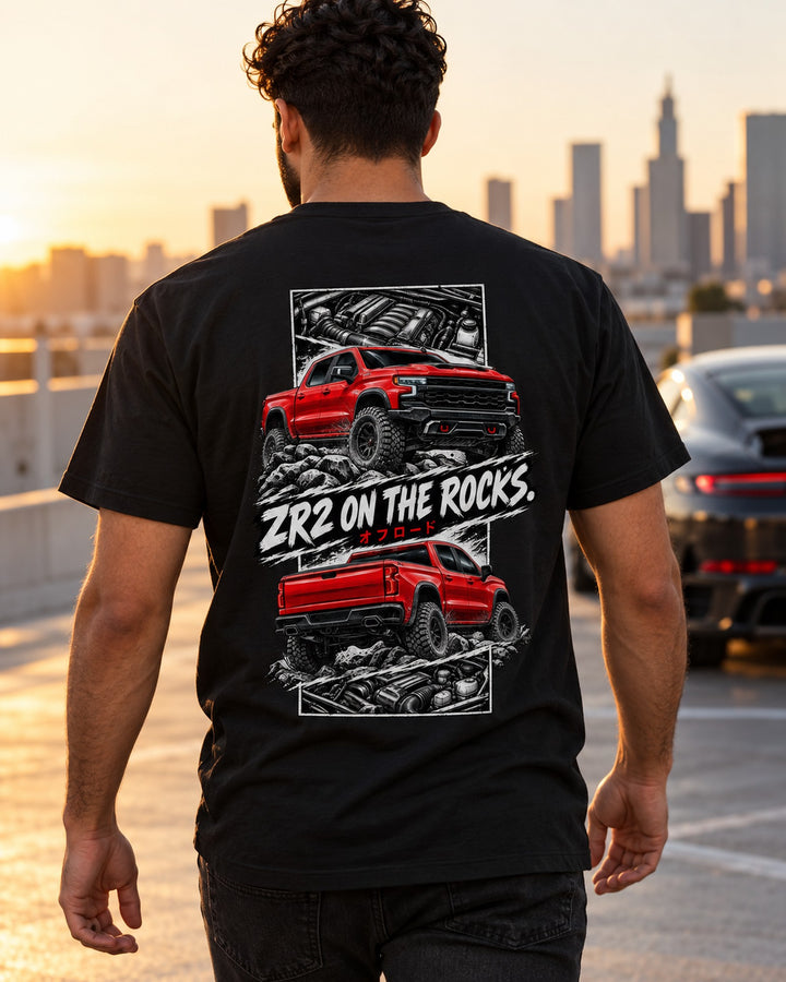 Chevy Silverado Zr2 Torn Poster Full-Back Graphic Tee T-Shirt Black worn hero