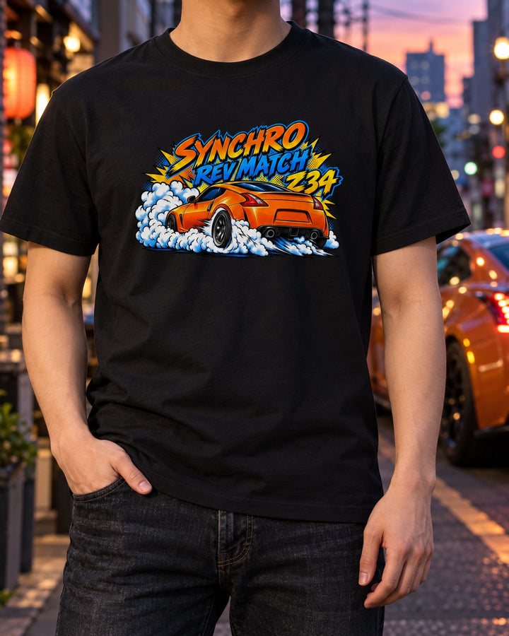 Nissan 370Z Z34 Comic Halftone Burnout Car Shirt T-Shirt Black worn hero