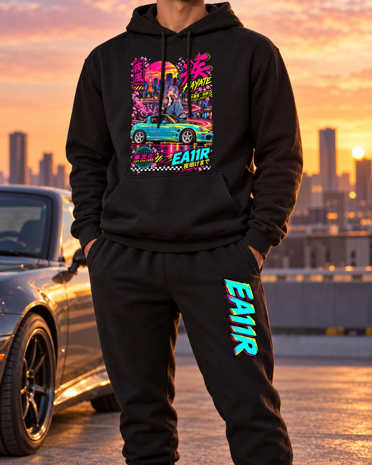 EA11R Hayate Anime Girl Poster Hoodie + Jogger Set Black worn hero