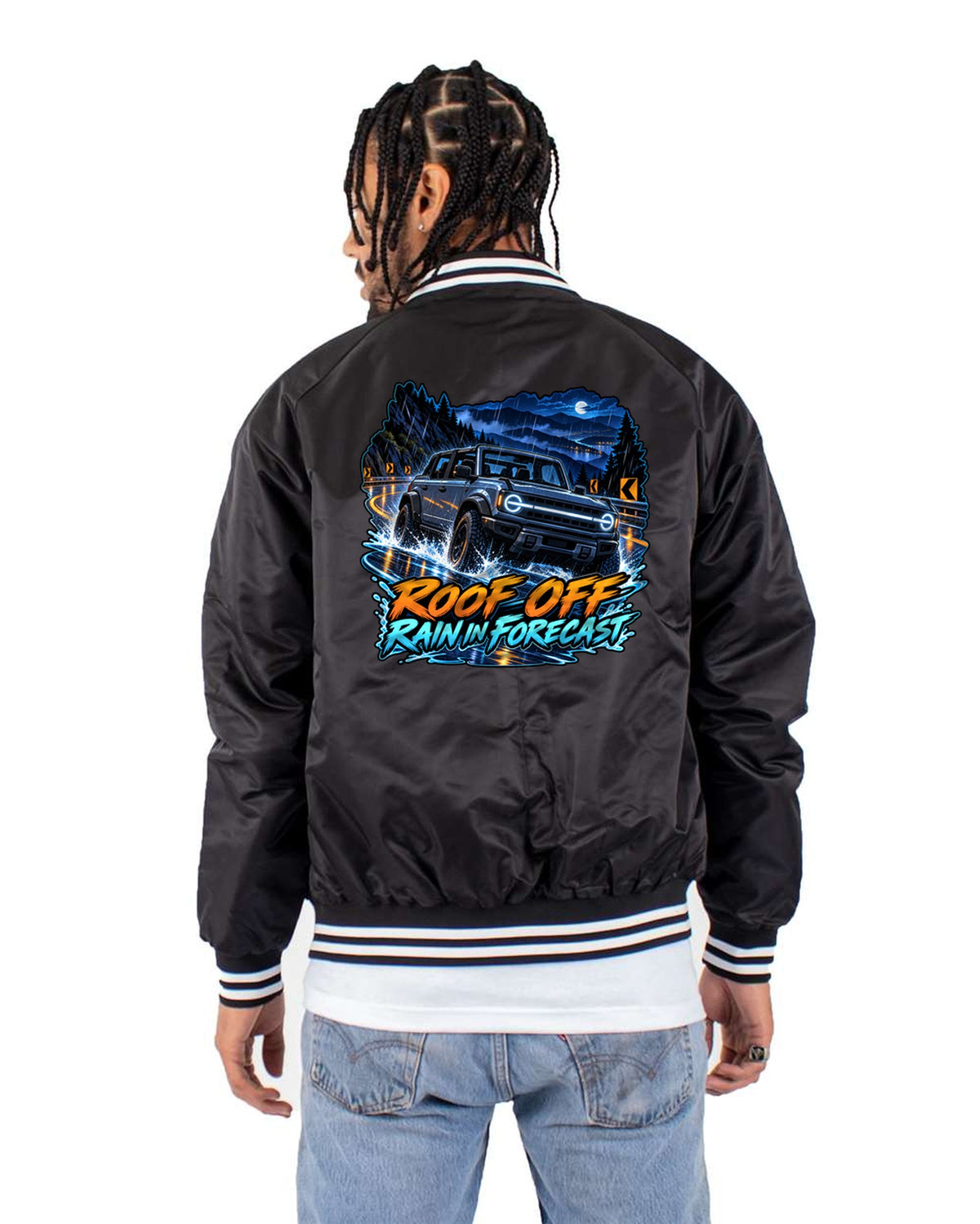 Ford Bronco 4-Door 6G 2021 Cel-Shaded Night Garage Tee Bomber Jacket Black back