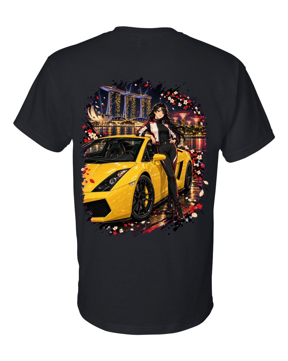 Lamborghini Gallardo Anime Girl T-Shirt Black back