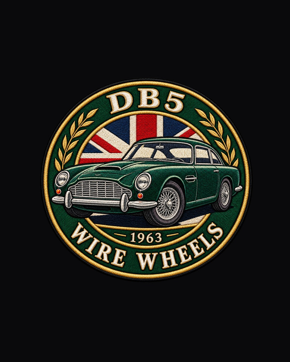 Aston Martin DB5 1963 Wire Wheel Crest Shirt, Varsity Style design only