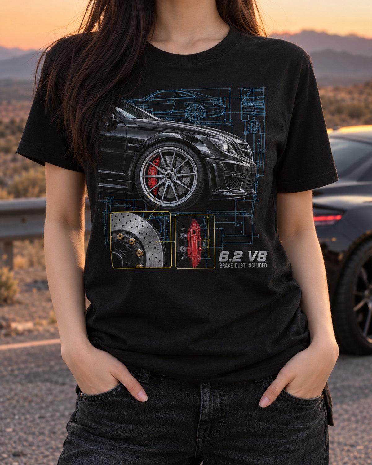 Mercedes C63 Coupe C204 Manga Burnout print Shirt T-Shirt Black worn hero