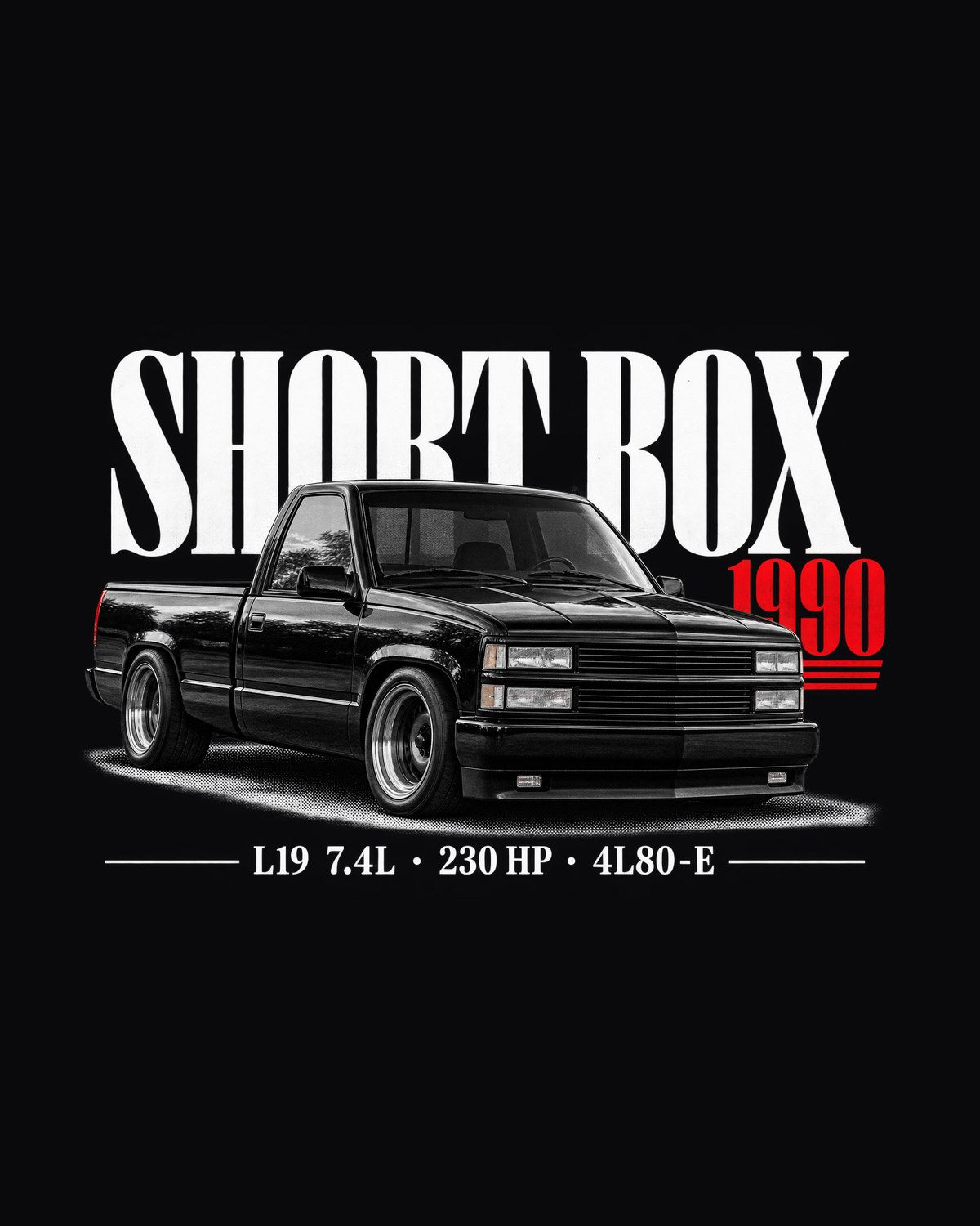 1990 Chevy 454 SS Short Box Editorial Tee, L19 Big-Block design only