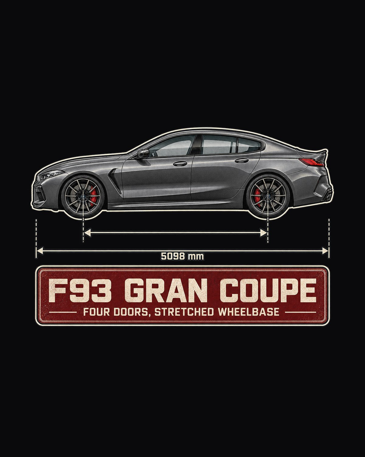 BMW M8 Gran Coupe F93 Blueprint Tee, Four Door Car Guy design only