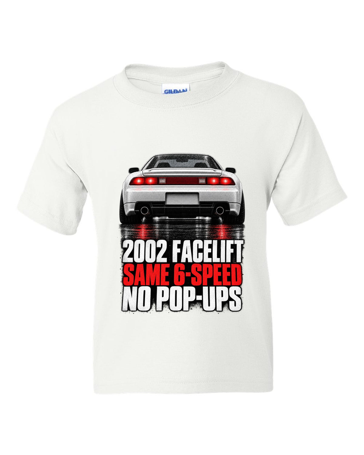 Honda NSX NA2 taillight detail design with 2002 facelift same 6-speed no pop-ups text white kids tee front view with the design