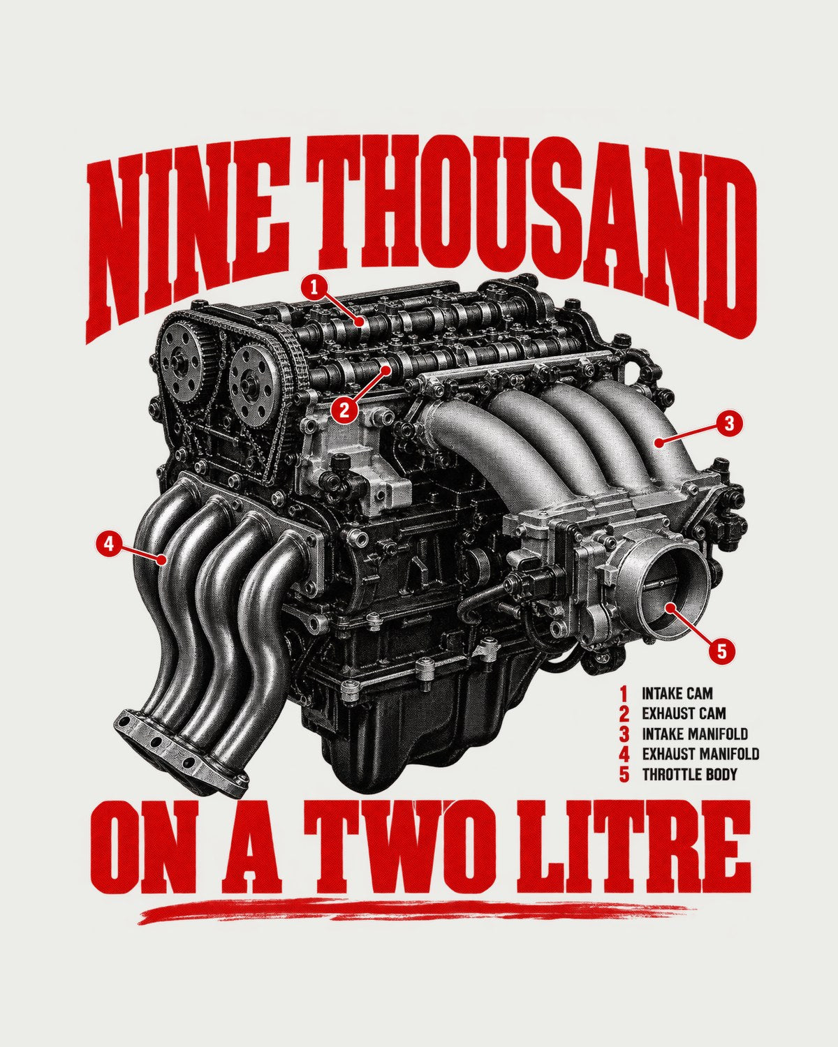 Honda S2000 AP1 Nine Thousand RPM Engine Hero Shirt design only
