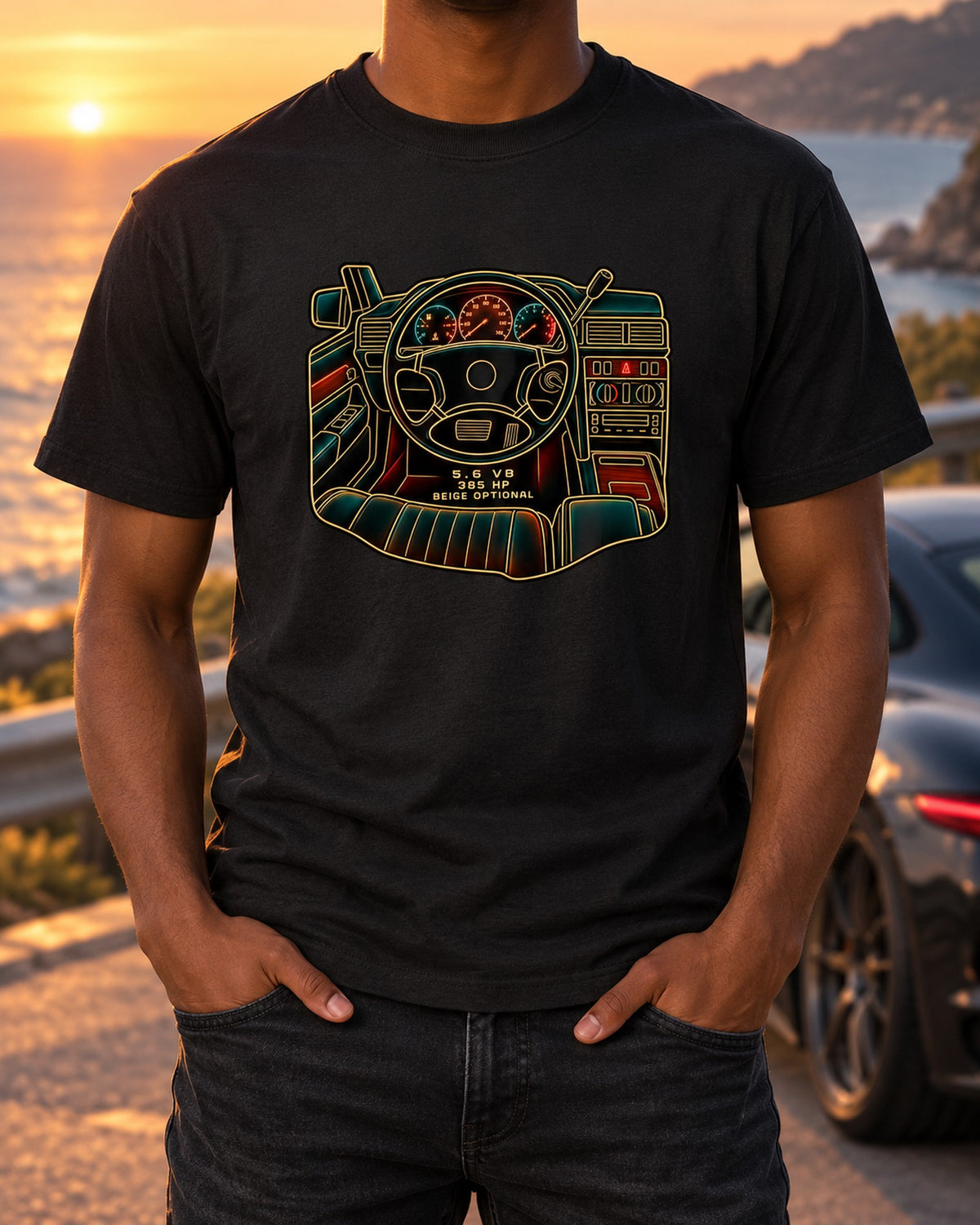 Mercedes 300E Hammer W124 Minimal Line Art Shirt, Car Guy Gift T-Shirt Black worn hero